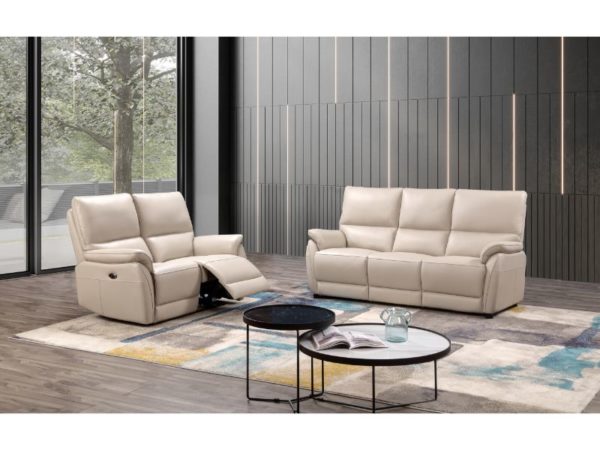 Spirit 3 Seater Leather Power Recliner Sofa Chalk